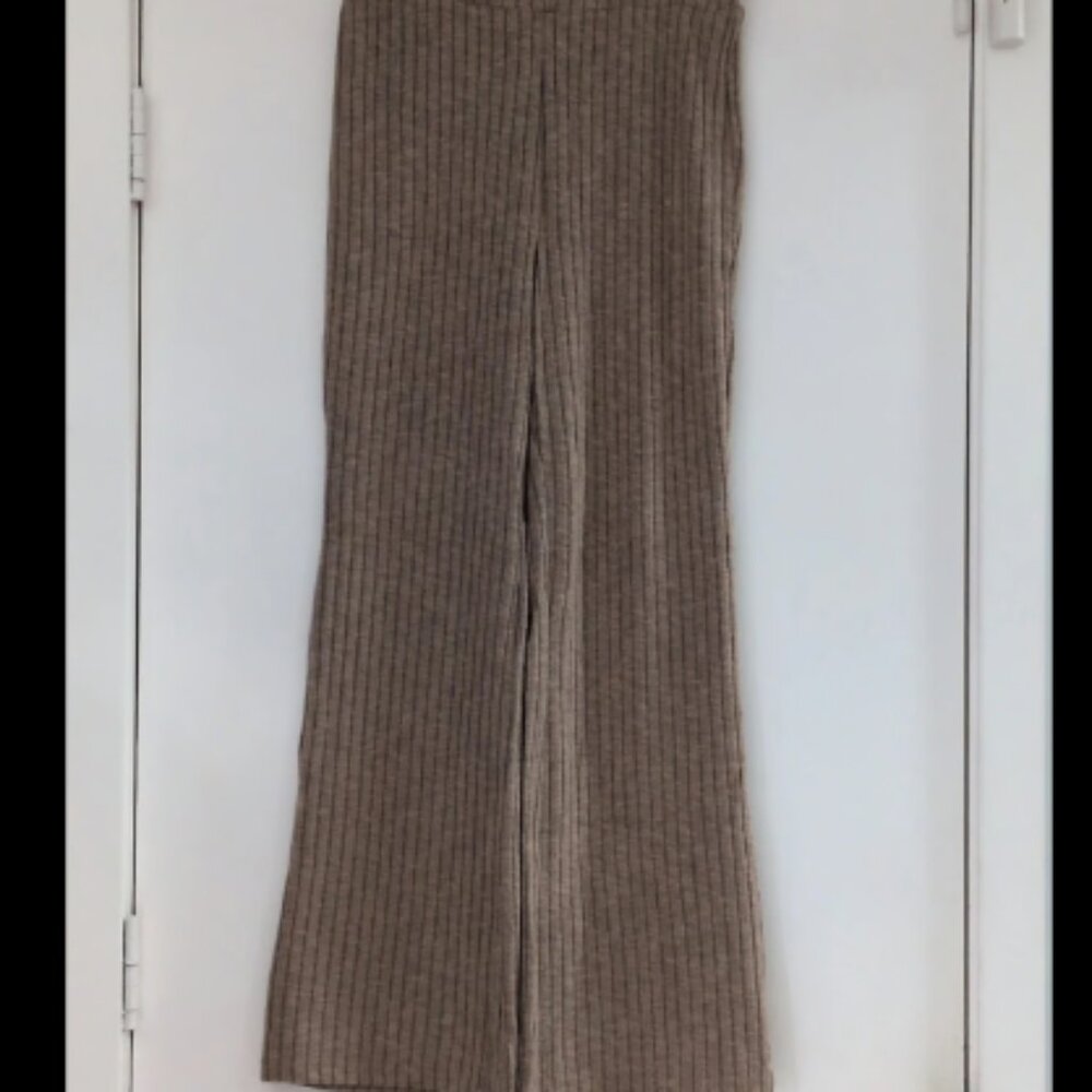 Womens Casual Sleep Flare Palazzo Pants Medium New with Tags Beige Brown Ribbed